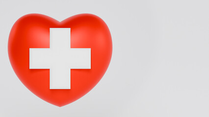 Obraz premium A bright red heart with a white cross in its center. A classic symbol of health, care and compassion. Perfect for projects related to medicine, first aid and humanitarian campaigns.