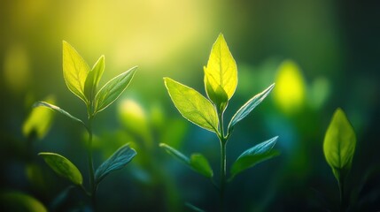 Morning light through plant leaves - Capturing the delicate interplay of morning light filtering through the leaves of a young plant, 