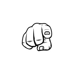 right hand points forward with black and white index finger vector line art