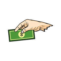 right hand paying to give money side view vector illustration