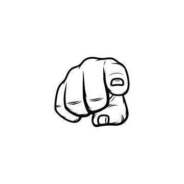 recommend clip art: right hand points forward with black and white index finger vector line art