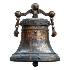 Fototapeta premium A brass ship’s bell ringing isolated on white background. 