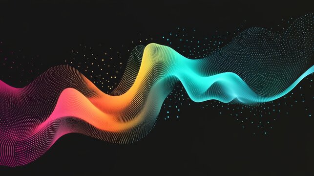 Abstract Wavy Lines of Colorful Dots on a Black Background