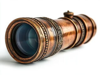 A captain's brass monocular isolated on white background. 