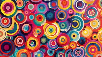 Fototapeta premium Vibrant abstract art featuring colorful concentric circles in a lively arrangement with a bright background