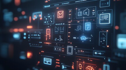 Futuristic smart home control panel of home appliances, sleek and modern digital interfaces perfect to  create product designs or as part of smart home technology advertisements to attract consumers.