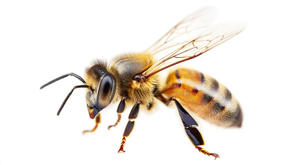 Close-up view of a busy honey bee pollinating flowers in a vibrant garden during summer months