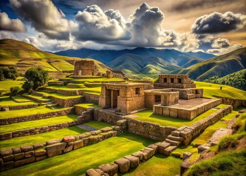 Vintage Style Photography of Pumapunku Ruins: Mystical Ancient Architecture in Bolivia