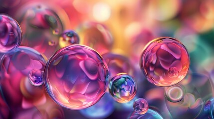 Colorful bubbles floating in a dreamy background with soft, vibrant hues resembling a magical atmosphere