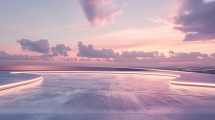 Outdoor parking lot at sunset