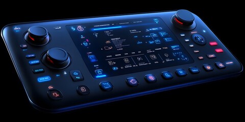 Futuristic smart home control panel of home appliances, sleek and modern digital interfaces perfect to  create product designs or as part of smart home technology advertisements to attract consumers.