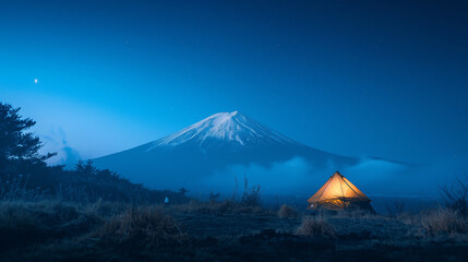 Tent under the snow mountain