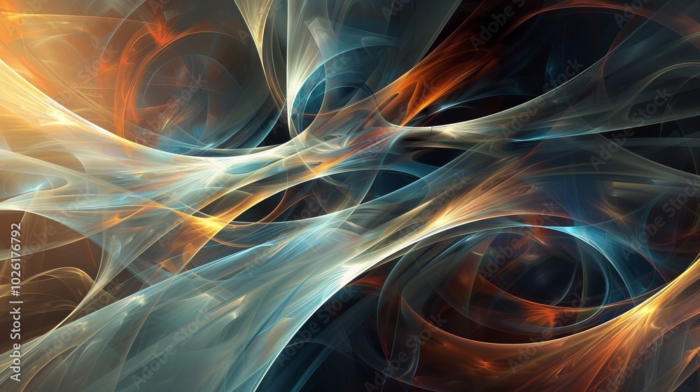 Wall mural abstract swirling patterns of blue, orange, and white colors creating a dynamic visual effect in a d