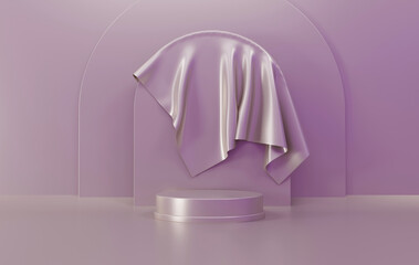 Podium, pedestal or platform, background for the presentation of cosmetic products. 3d podium. Place for ads. 3D rendering podium geometry with elements. Product presentation blank podium.