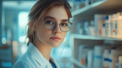 Fototapeta premium photograph of Portrait of young female pharmacist at hospital, 