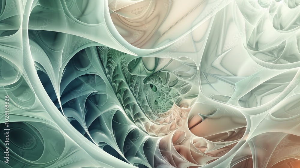 Wall mural abstract fractal pattern with swirling shapes in soft colors and intricate designs