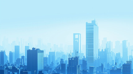 Urban Business District with Modern Glass Building and Clear Blue Sky, Industrial Construction Scene