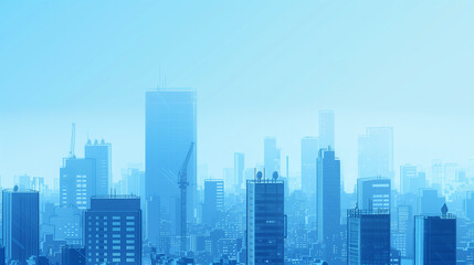 Obraz premium Urban Business District with Modern Glass Building and Clear Blue Sky, Industrial Construction Scene