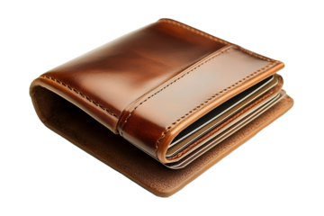 brown leather wallet isolated on a transparent background