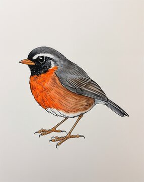 orange breasted bird watercolor portrait clip art preview