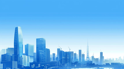 Fototapeta premium Urban Business District with Modern Glass Building and Clear Blue Sky, Industrial Construction Scene