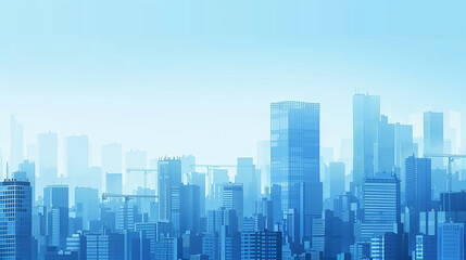 Fototapeta premium Urban Business District with Modern Glass Building and Clear Blue Sky, Industrial Construction Scene