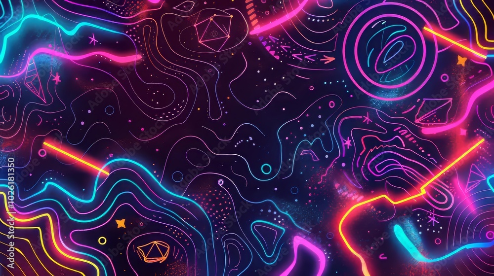 Wall mural colorful abstract background with vibrant neon lines creating a dynamic design against a dark backdr