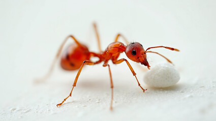 Intricate Details of a Red Ant with Sugar Cube