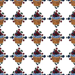 Berries cupcake pattern illustration on transparent background