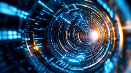 Obraz premium Futuristic tunnel of light and data streams