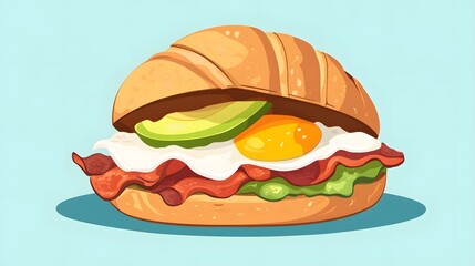 Croissant Sandwich with Bacon, Egg, Avocado, and Lettuce