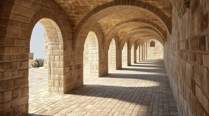 Obraz premium arched corridor made of beige bricks