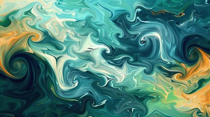 Fototapeta premium Abstract swirling patterns in vibrant shades of blue, green, and orange create a mesmerizing visual experience