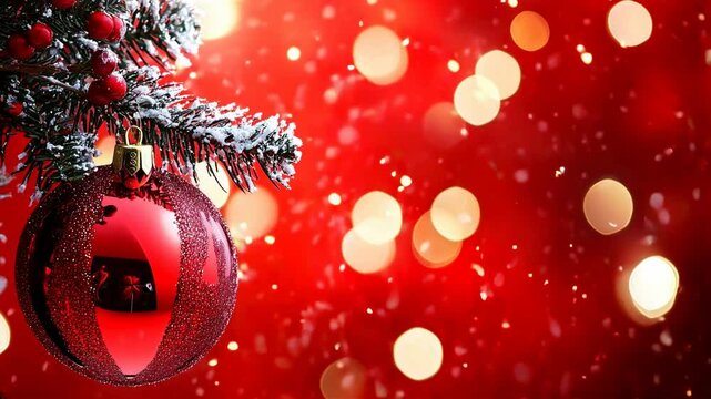 A Beautiful Red Ornament Shining on a Christmas Tree
