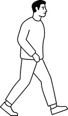 Vector Men walking outline. Man walking in line art drawing style. Vector illustration design. Black linear sketch isolated on white background.