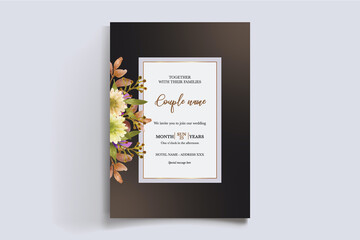 WEDDING INVITATION FRAME WITH FLOWER DECORATIONS WITH FRESH LEAVES 