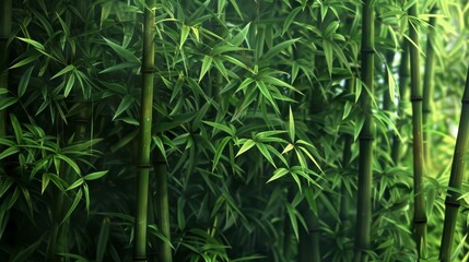 Obraz premium A lush bamboo grove in a serene forest setting captures the tranquility of natural greenery at midday