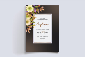 WEDDING INVITATION FRAME WITH FLOWER DECORATIONS WITH FRESH LEAVES 