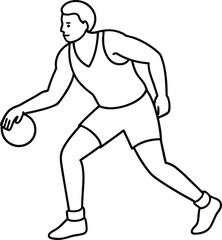 Playing a Professional basketball outline vector isolated on white background. A boy Basketball player continuous line drawing.