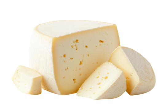 Sheep cheese with white rind isolated on white background. Concept of dairy products