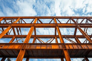 Rusty Steel Construction Frame Against a Cloudy Sky