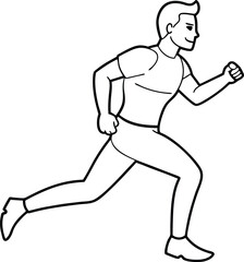 A Man Runner Continuous One Line Drawing. Running Abstract Minimal Drawing. Man Run Sport Illustration. flat doodle muslim, play, sport, football, competition, goal, ball. Isolated image hand draw.