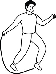 Skipping rope vector in outline. Single continuous line drawing train jumping with skipping rope in sport gymnasium club center. Fitness stretching concept.