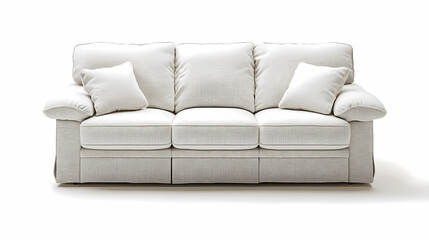 An isolated leather sofa with cushions on a white background, suitable for comfortable seating in a modern home