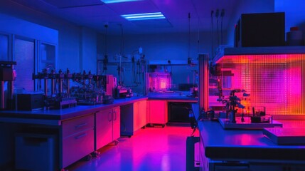 A futuristic lab using nano computational modeling to design nanoscale structures for advanced applications.