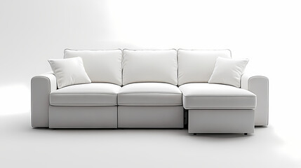 An isolated leather sofa with cushions on a white background, suitable for comfortable seating in a modern home