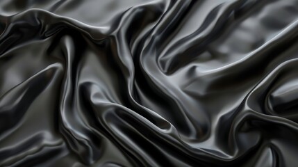 Fototapeta premium Textured black fabric drapes gracefully showcasing its smooth surface and subtle sheen in soft light