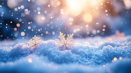 Fototapeta premium Illuminated Snowflakes Falling in Winter Scene