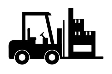 Industrial forklift lifting | vector silhouette illustration on white background