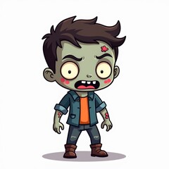 cute cartoon zombie boy isoalted on white background. Halloween character illsutration in chibi style chidlish art